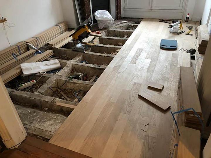 Pose parquet sur lambourdes, Paris 17